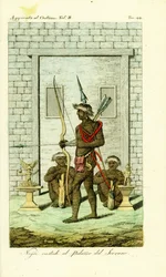 Guardie tatuate o cicatrizzate alla porta del Palazzo della Regina, Tandi, Angola