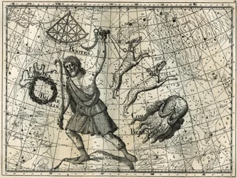 La Volta, la Corona Boreale, i cani da caccia, i capelli di Berenice. Incisione da 