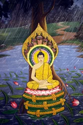 La vita del Buddha, Siddhartha Gautama, Affresco murale, Tempio Wat Botum, Phnom Penh, 2022