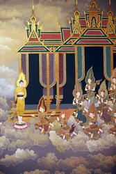 La vita del Buddha, affresco murale, tempio Wat Botum, Phnom Penh, 2022 (foto)
