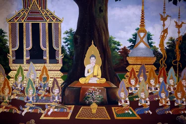 La vita del Buddha, affresco murale, tempio Wat Botum, Phnom Penh, 2022 (foto)