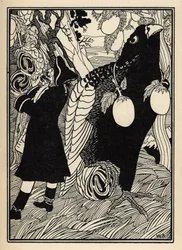 Il barone scopre i grandi uccelli e gli arrosti sugli alberi negli Stati Uniti. Illustrazione di William Strang e JB Clark da Le avventure del barone di Munchausen di Rudolf Erich Raspe