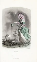 La fata del papavero spruzza capsule di oppio su coleotteri e locuste droghe - Acquaforte di Charles Geoffroy (1819-1882), basata su un