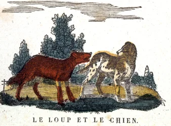 Il lupo e il cane, favola di La Fontaine, inizio XIX secolo