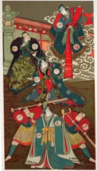 Scena teatrale, combattimenti di samurai