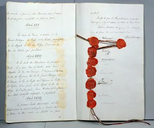 Trattato che stabilisce il Belgio come Stato Sovrano, firmato il 15 novembre 1831 alla Conferenza di Londra (penna e inchiostro e cera su carta)