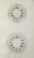 Due disegni per grandi quadranti di orologi smaltati, da appunti e disegni meccanici compilati da John Harrison (1693-1776) e suo figlio William (c.1726-72)