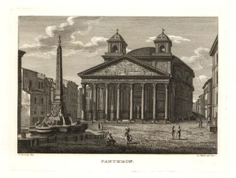 Veduta del Pantheon e della Fontana del Pantheon, Roma