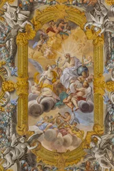 Vista del soffitto, Chiesa di Nunziatina, Todi, Umbria, Italia