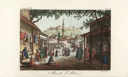 Veduta del mercato o bazar di Atene