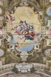 Veduta della volta con affresco della Sala dei Teatini, Chiesa di San Vincenzo, Piacenza, Emilia-Romagna, Italia