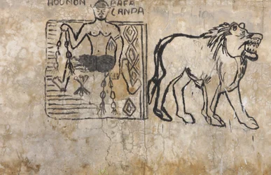 Dipinto murale che raffigura un mago voodoo, Lome, Togo