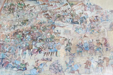 Dipinti murali al portale di Qeysarieh, piazza Naqsh-e Jahan Imam, Esfahan, Iran