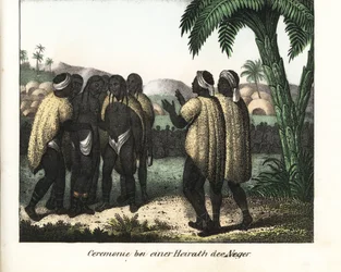 Cerimonia di matrimonio in una tribù del Senegal. Litografia per il libro: “Galerie complete en tableaux fideles des peuples d