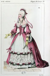 Donna che indossa un vestito come quello di Mme de Pompadour, c. 1810 (incisione)