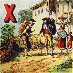X : Xeres. Città della Spagna rinomata per il suo vino - Gravura tratta da Alfabeto geografico. Guerin-Muller et Cie, editori, Parigi