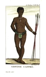 Giovane uomo San, con lance, Sud Africa. Da Francois Le Vaillant (Levaillant