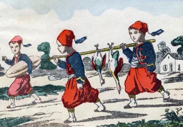 Zouaves. Incisione in "Alphabet militaire enfantin". Immagini di Pont-a-Mousson, circa 1890. 20 pagine.