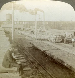 Impianto e piazzali di una società di conservazione del legno, Escanaba, Michigan, USA