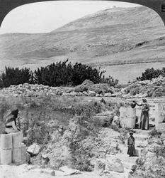Gradini che conducono al pozzo di Giacobbe, vista nord-ovest, Palestina Israele, 1905