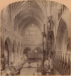 Il coro dalla fine occidentale, Cattedrale di Exeter, Inghilterra