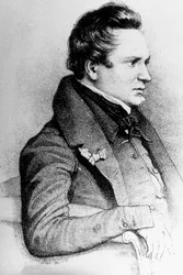 Victor Hugo (1802-1885) scrittore francese, qui nel 1832, incisione di Georges Frey dopo Léon Noël