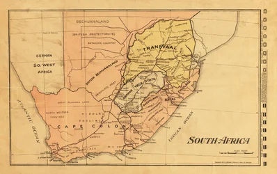 Mappa del 1899 del Sudafrica durante la Seconda Guerra Boera (incisione a colori)