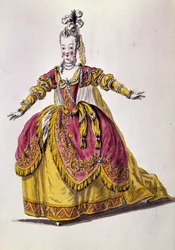 Costume teatrale del XVIII secolo, incisione del XIX secolo