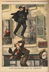Un agente di polizia di Montreuil non esita a lanciarsi dalla finestra per inseguire un ladro, che ha appena saltato per sfuggire ai suoi inseguitori. Incisione in "Le petit journal" 17/12/1899. Collezione Selva