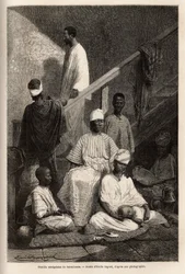 Una famiglia senegalese di Saint Louis. Incisione per illustrare una crociera sulla costa africana, di Vice-Ammiraglio Fleuriot de Langle, pubblicato in "Le tour du monde", edito da Edouard Charton, edizione Hachette, Parigi