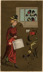 Una donna borghese che porta una cappelliera, cromolitografia anonima, fine XIX secolo.
