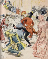 Un ballo in maschera nel XIX secolo. Illustrazione di Adrien Marie - in “Sunday sun” del gennaio 1893. Collezione Bianchetti