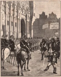 Un gruppo di socialisti che manifestano contro le riforme di Luigi Napoleone Bonaparte, 1849 sul Champ de Mars, Parigi