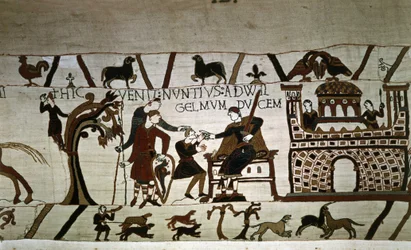 Un messaggero al Duca Guglielmo (1027-1087) - Arazzo di Bayeux, noto come Ricamo della Regina Matilde