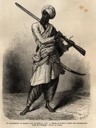 Un montanaro di Hazara (Punjab, India). Incisione per illustrare il viaggio nel Punjab e Kashmir, racconto di Guillaume Lejean, nel 1866, pubblicato in "Le tour du monde, nouveau journal des voyages", sotto la direzione di Edouard Charton