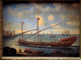Una galea reale che ritorna al porto. Questa è la "Reale de France" costruita nel 1679. Dipinto anonimo del XVII secolo. Parigi, Museo della Marina