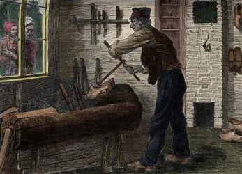 Un sabotatore al lavoro nella sua officina in Belgio, in "Le journal de la jeunesse 1888"