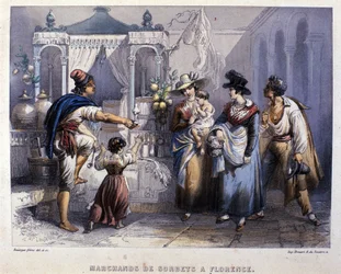 Un venditore di sorbetti a Firenze. Litografia del 1820 circa