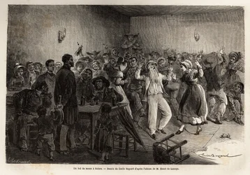 Un ballo di nozze a Salers, incisione per illustrare un viaggio ai vulcani della Francia centrale nel 1864, in 