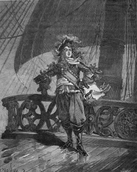 Ammiraglio Tourville (Anne Hilarion di Costentin (Cotentin), Conte di Tourville (1642-1701) sulla nave "Soleil Royal". Incisione del XIX secolo. In "Histoire de France" di Jules Michelet