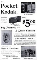 Pubblicità per la fotocamera tascabile Kodak. (Pocket Kodak) 1895. Collezione privata