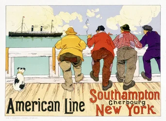 Poster pubblicitario per la American Line "Southampton, Cherbourg, New York" in "Cartellone Illustrato", Bruxelles