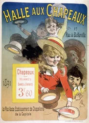 Manifesto Pubblicitario per la "Halle aux Hats", rue de Belleville a Parigi
