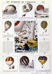 Incidenti aerostatici. Tavola illustrata del XIX secolo.