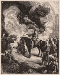 Truppe africane che asfissiano algerini in una grotta, durante la conquista del territorio di Regence Algeri nel 1844-45
