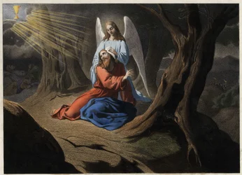Agonia nel giardino - Preghiera di Cristo nel Giardino degli Ulivi (incisione anonima del XIX secolo)