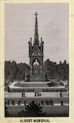 Albert Memorial, Londra, Inghilterra. Cromolitografia della fine del XIX secolo