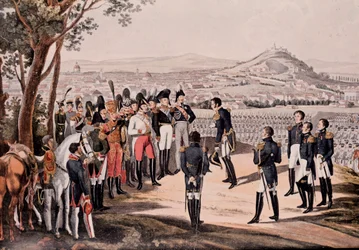 Alleati della Prussia sotto Schwartzenberg sconfiggono i francesi sotto Marmont/Mortier (incisione)