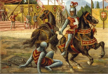 Amedeo VII di Savoia (1360 -1391) detto Il Conte Rosso durante un torneo. Amedeo VIII di Savoia (il tale Rosso).