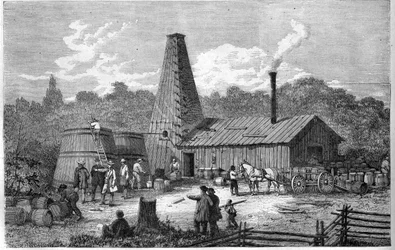 Una fabbrica di olio in Canada nel 1867